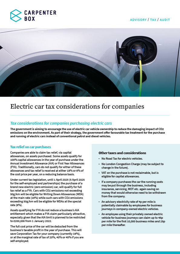 Electric car tax considerations for companies Carpenter Box