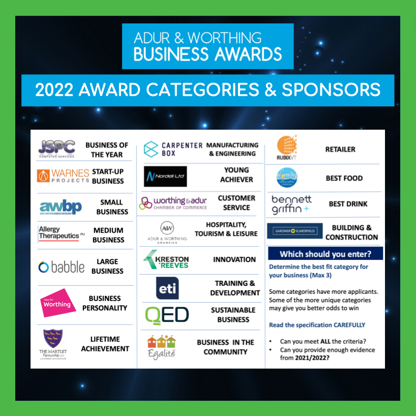 Adur & Worthing Business Awards 2022 Award Categories & Sponsors